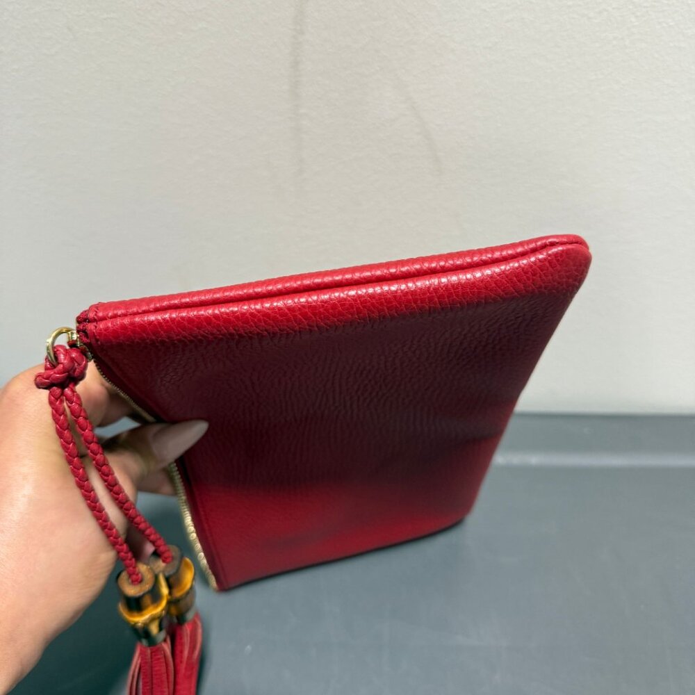 Gucci Red Leather Bamboo Clutch - Picture 5 of 6